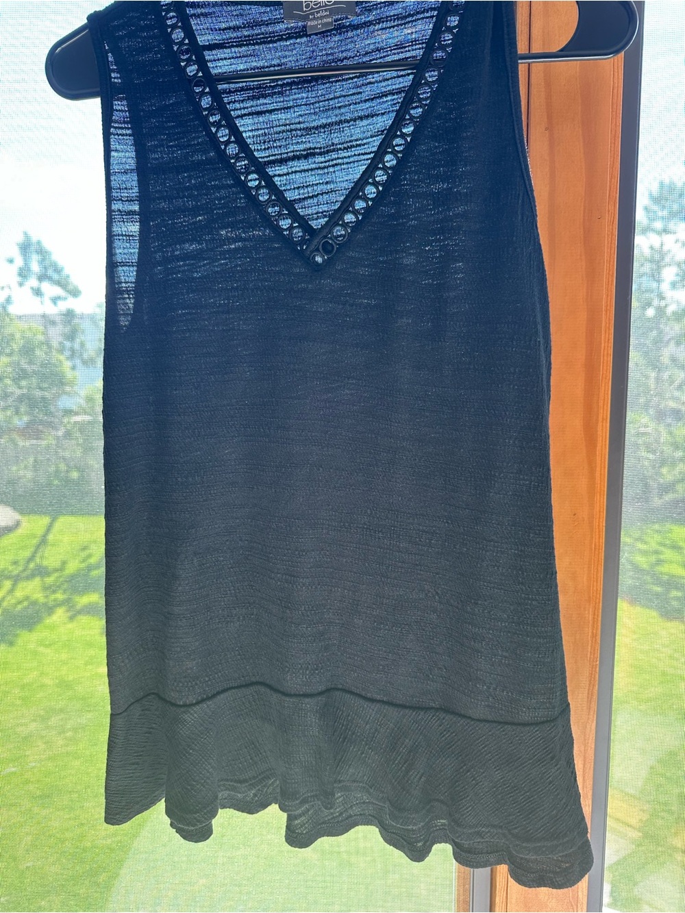 Belle by Belldini Black V-Neck Knit Tank with Eyelet Trim